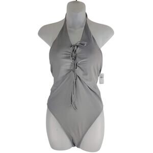 NEW Aerie One Piece Swimsuit Halter Neck Bra Gray Size L